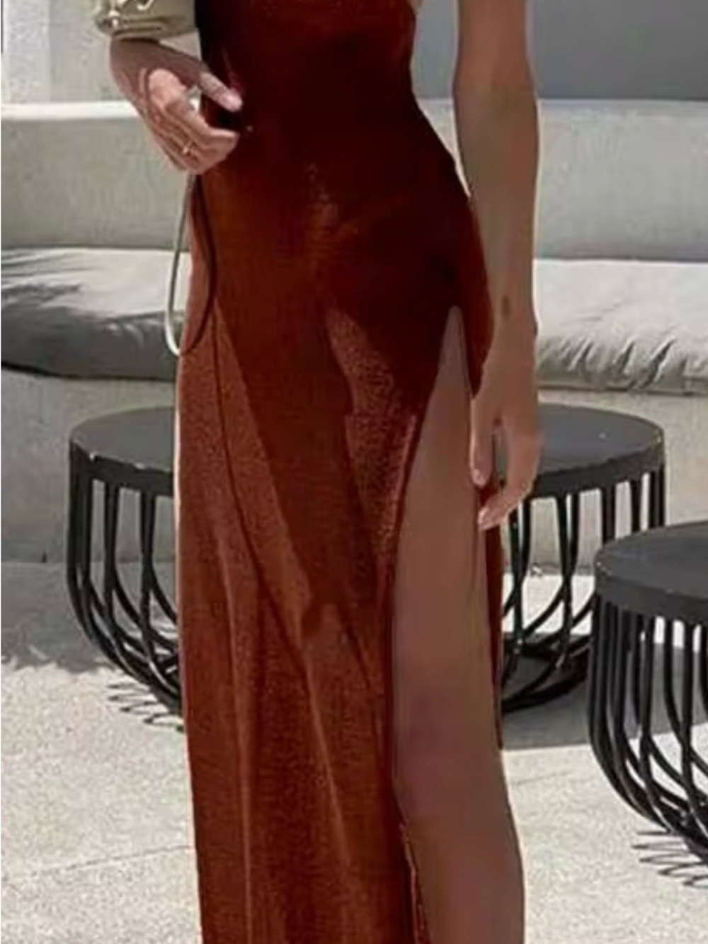 Elegant High-Slit Maxi Skirt in Deep Brown